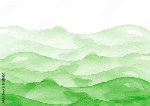 Watercolor green background  blot  blob  splash of green paint. Watercolor field  meadow  spot  abstraction. Wild grass  bushes  country abstract landscape. card  banner  splashing  logo