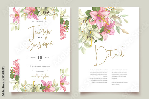 floral wedding invitation with lily flowers  © lukasdedi