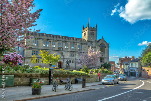 SHREWSBURY, UNITED KINGDOM - May 05, 2018: Shrewsbury, UK - 5 May, 2018: Shrewsbury Library During Spring photo