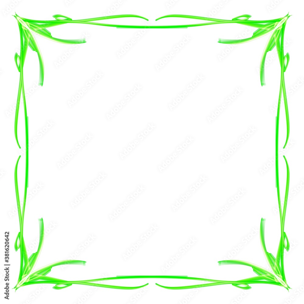Green frame on a white background. Border design illustration. White square frame with green border. Decorative Design.
