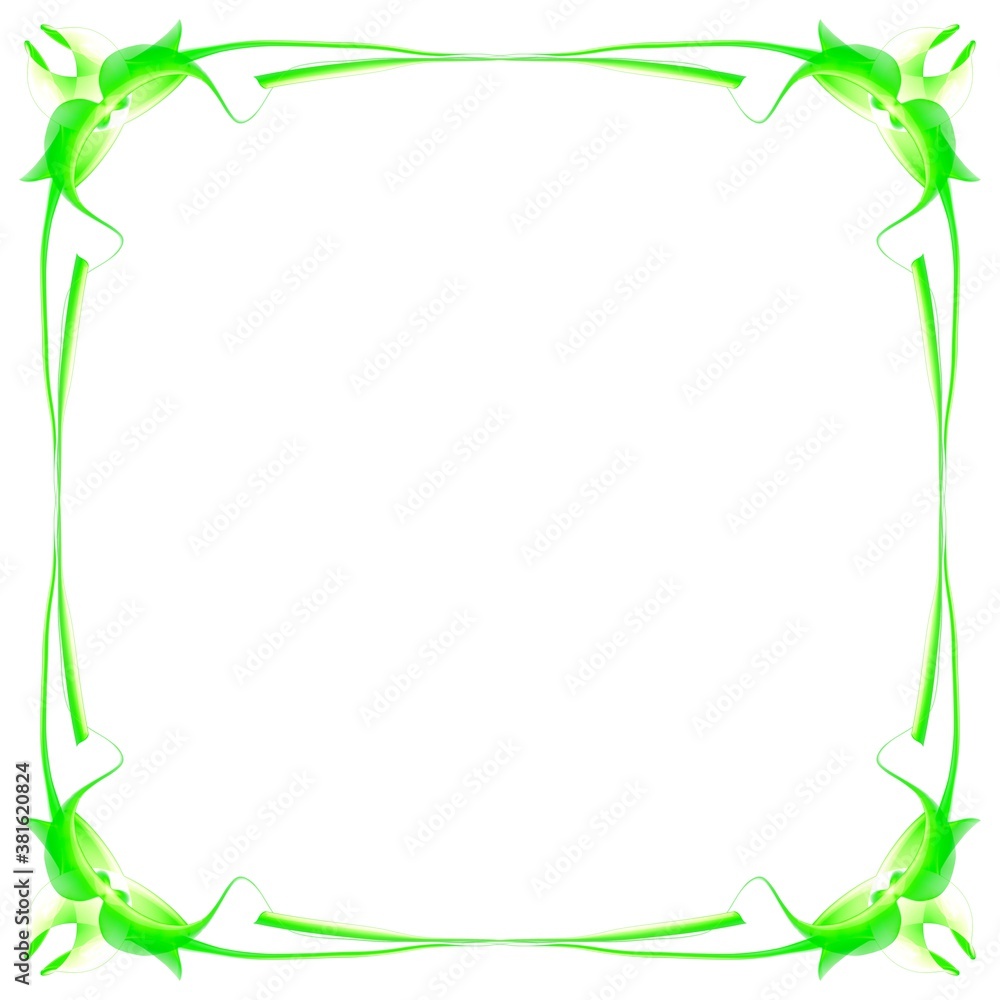 Green frame on a white background. Border design illustration. White square frame with green border. Decorative Design. Green frame on a white background. Border design illustration. White square frame with green border. Decorative Design.