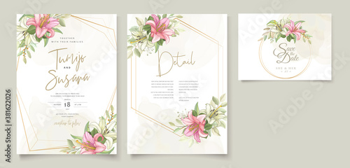 floral wedding invitation with lily flowers 