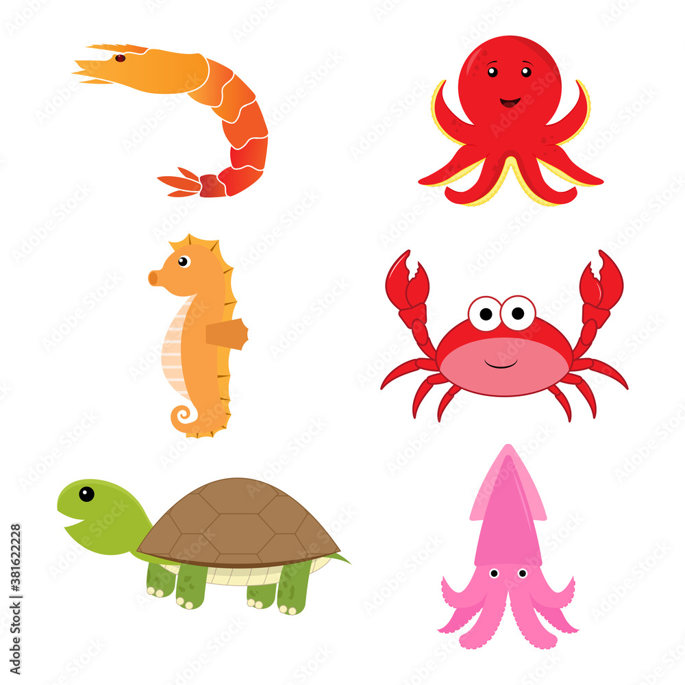 Obraz premium Sea Animal cartoon set illustration