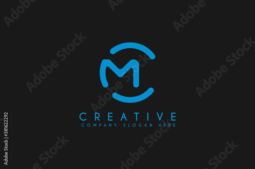 Initial letter CM logo design vector illustration isolated on black background
