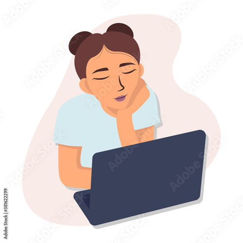 Girl works at home