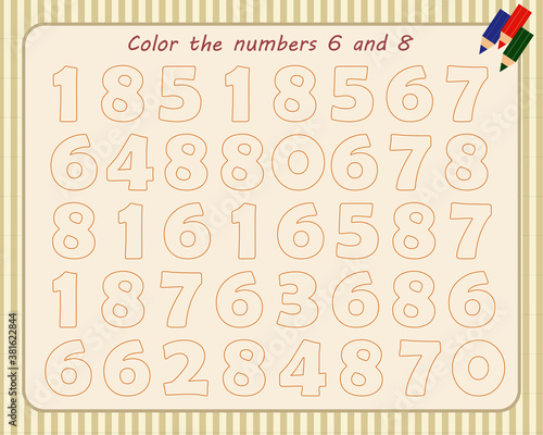 A game for children. Color the numbers 6 and 8
