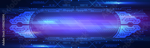 Abstract wide futuristic sci fi template. Digital technology concept on the blue background.