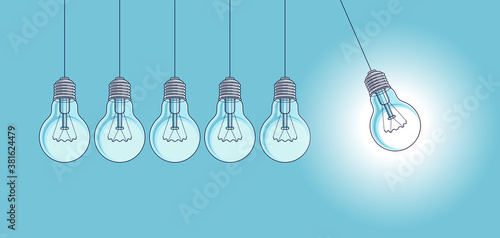 Light bulb Newton cradle pendulum idea, vector illustration.