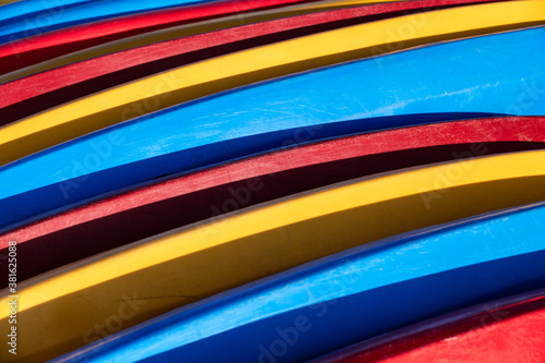 Colorful detail of beach boards.