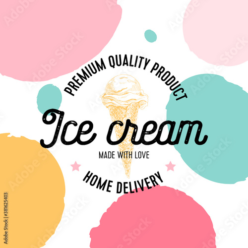 Ice cream poster, retro hand drawn vector illustration.