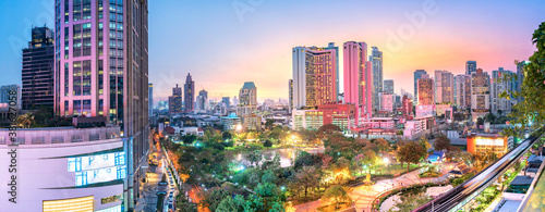 Benchakitti Park panorama concept. Cityscape in Bangkok.
