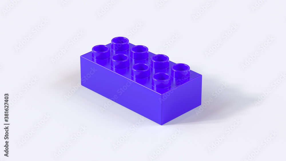 Violet Plastic Building Block on a White Background. 3d render with a work path Violet Plastic Building Block on a White Background. 3d render with a work path