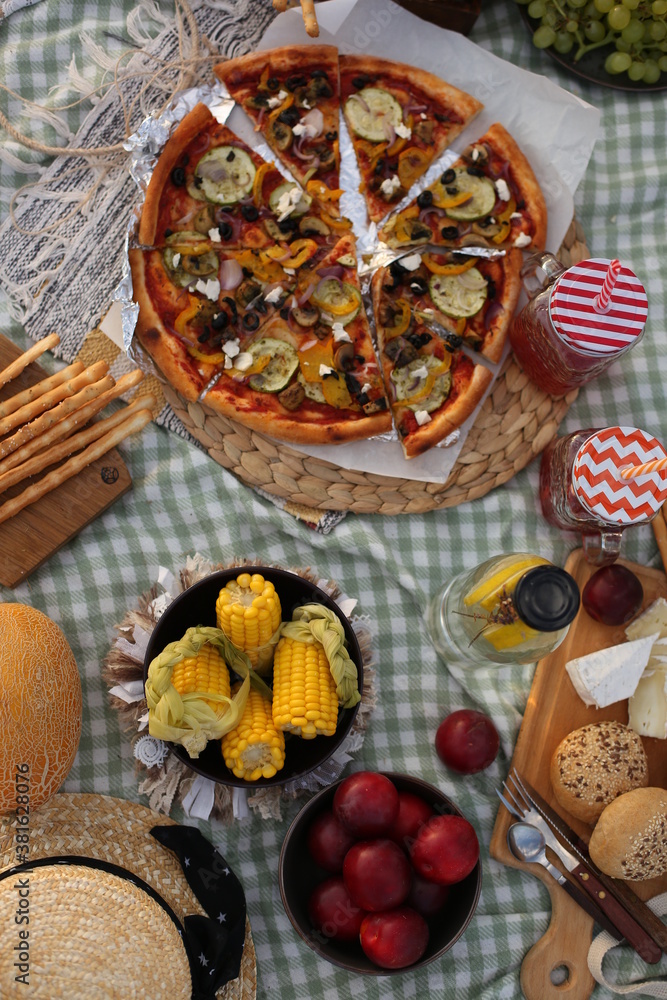 picknick with food and fruits outdoors in nature picknick with food and fruits outdoors in nature