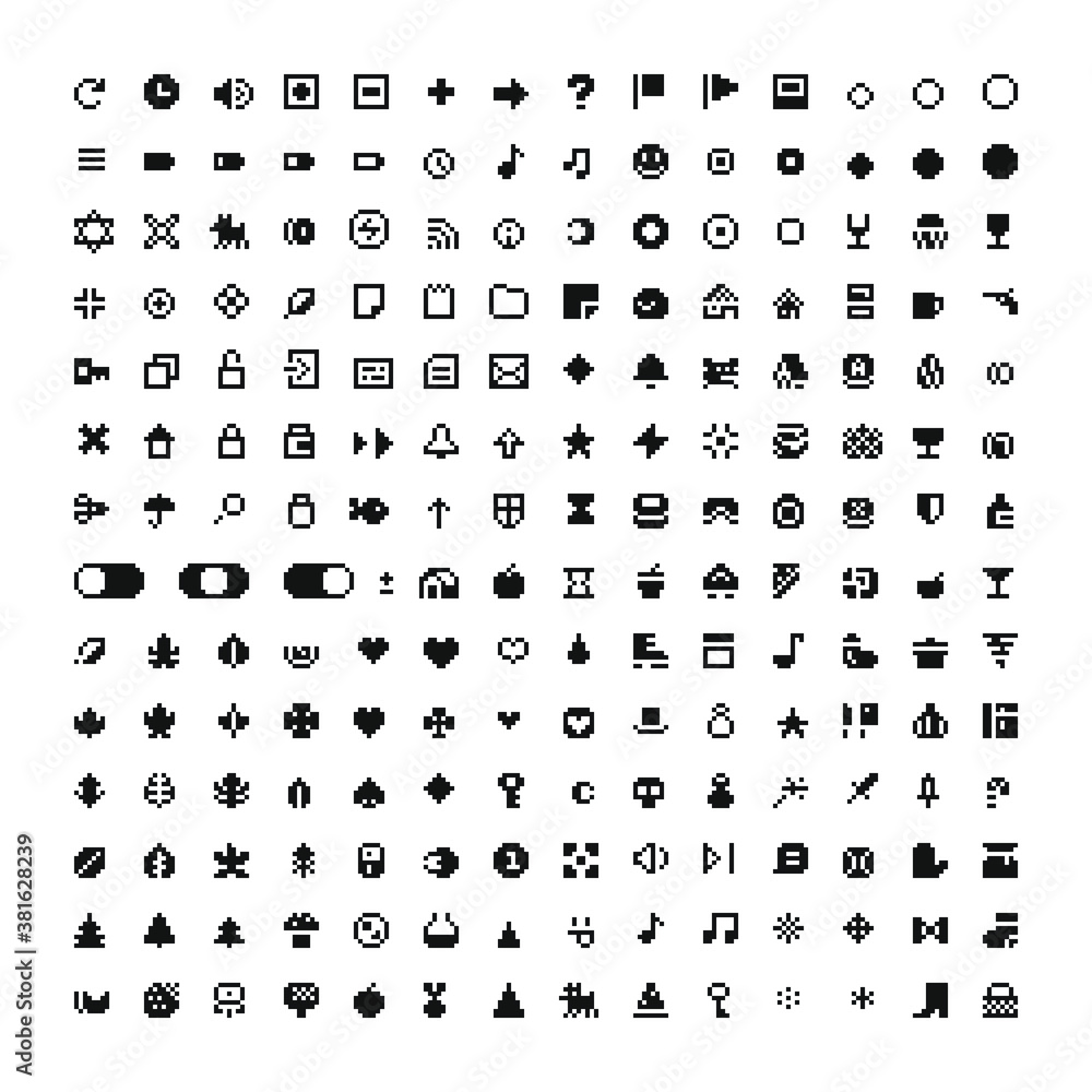 Web Pixel Art Icons Big Set, Design For Mobile Interface, Logo, Website,  App, Smile. 1-Bit. Music, Charging, Clouds, Update, Mail, Sound, Wifi,  Smile And Security. Isolated Vector Illustration. เวกเตอร์สต็อก | Adobe  Stock
