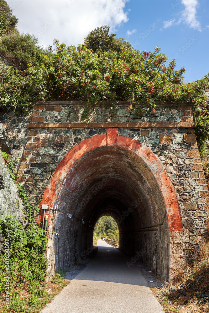 Liguria, Italy: former railway track  transformed into a promenade and bicycle lane, connecting Varazze and Cogoleto: the lungomare or passeggiata Europa