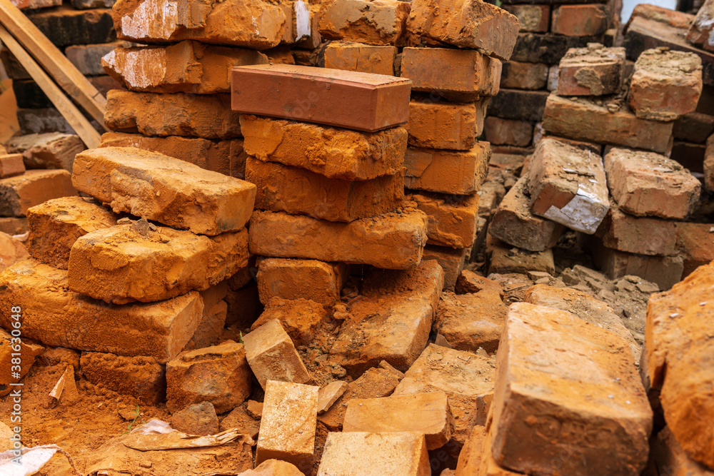 Red brick block Stacked bricks rough material build construction Red brick block Stacked bricks rough material build construction