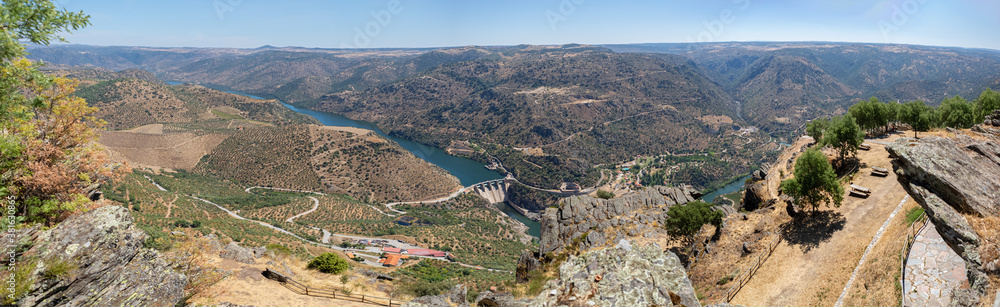 Panoramic aerial view on Penedo Durão viewpoint, typical landscape of the International Douro Park