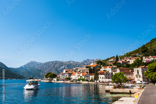 Fototapeta Naklejka Na Ścianę i Meble -  Beautiful mediterranean landscape - town Perast, Kotor bay, Montenegro.