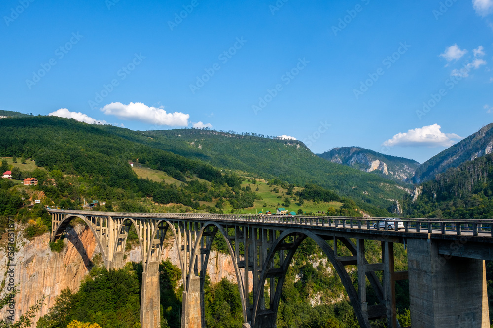 Durdevica Tara arc bridge in the mountains, Montenegro
