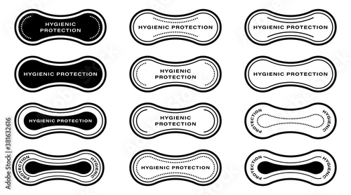 Flat linear design. Set of stickers for lingerie or swimsuit. Sign - Hygienic protection. Vector illustration.