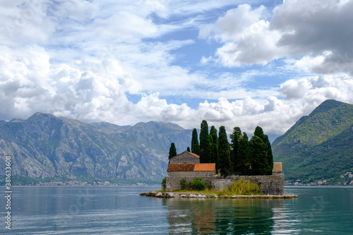 Island of Saint George off the coast of Perast in Bay of Kotor, Montenegro.