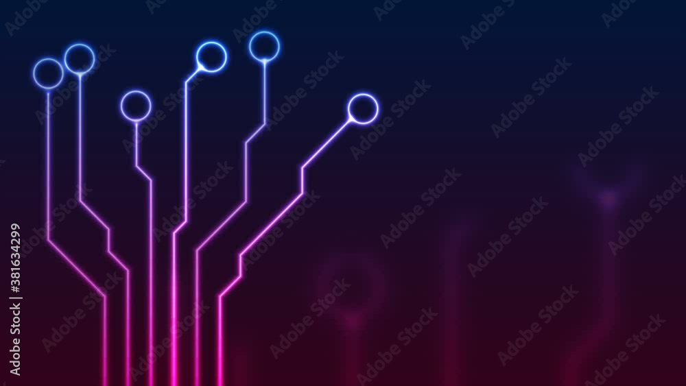 Glowing blue purple neon circuit board lines abstract motion design ...