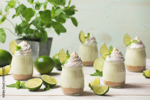 Summer green lime desserts in jars