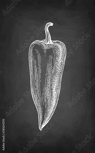 Chalk sketch of long bell pepper.