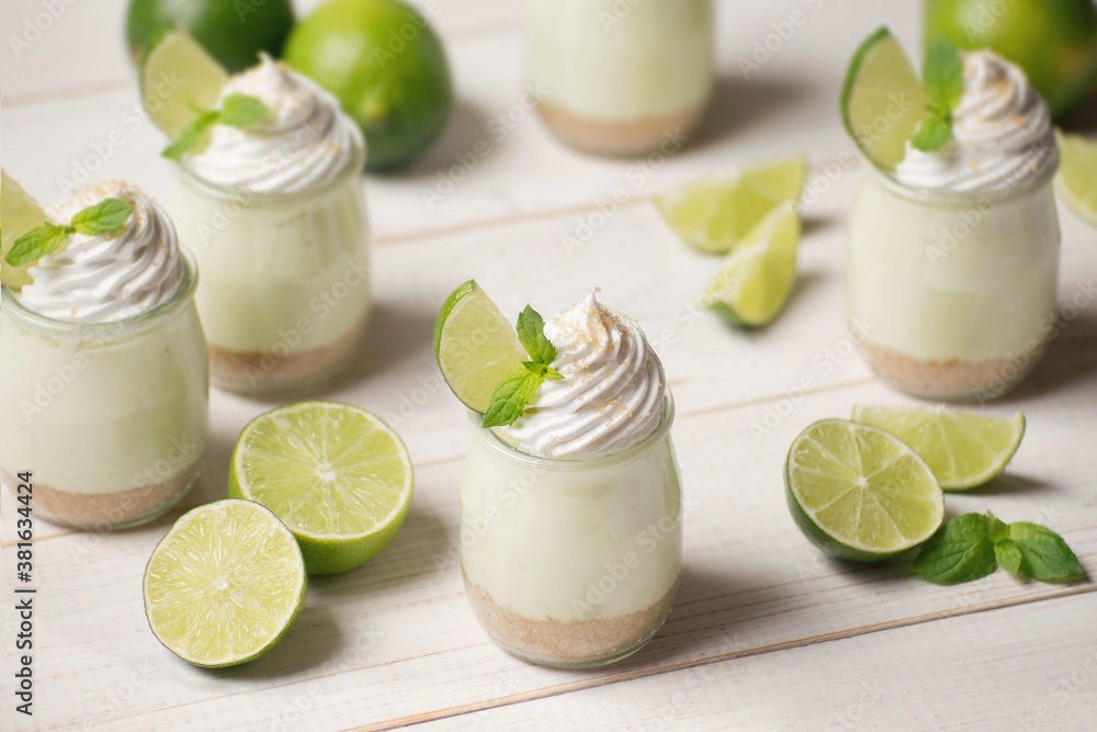 Summer green lime desserts in jars Summer green lime desserts in jars