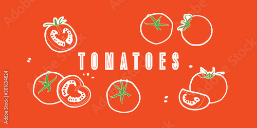 Vector stickers tomatoes. Simple flat style. Vegetables for design.