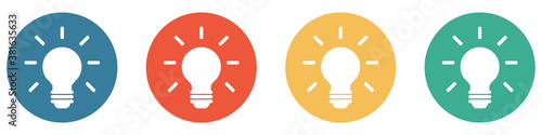 Bunter Banner mit 4 Buttons: Glühbirne, Kreativität, Lösung