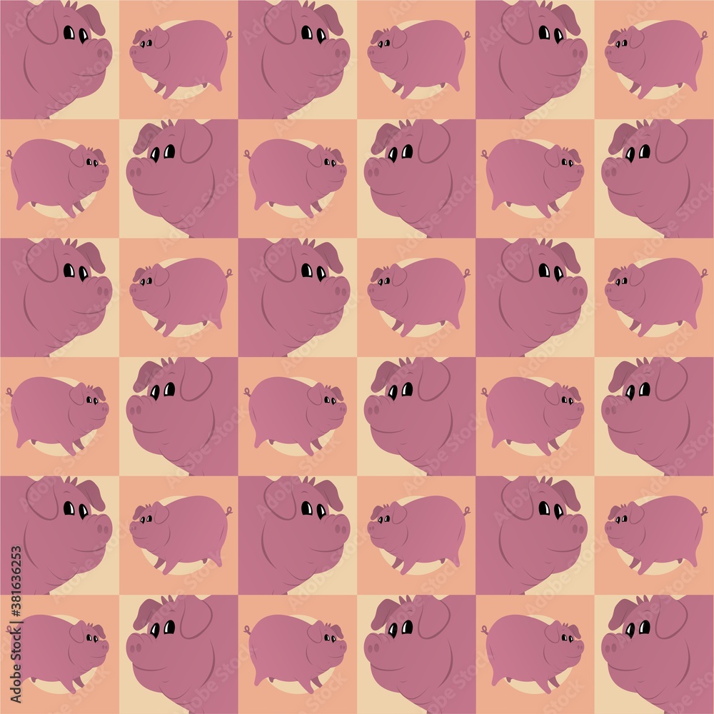 Smiling Pig Cute Illustration, Cartoon Funny Character, Pattern Wallpaper Smiling Pig Cute Illustration, Cartoon Funny Character, Pattern Wallpaper