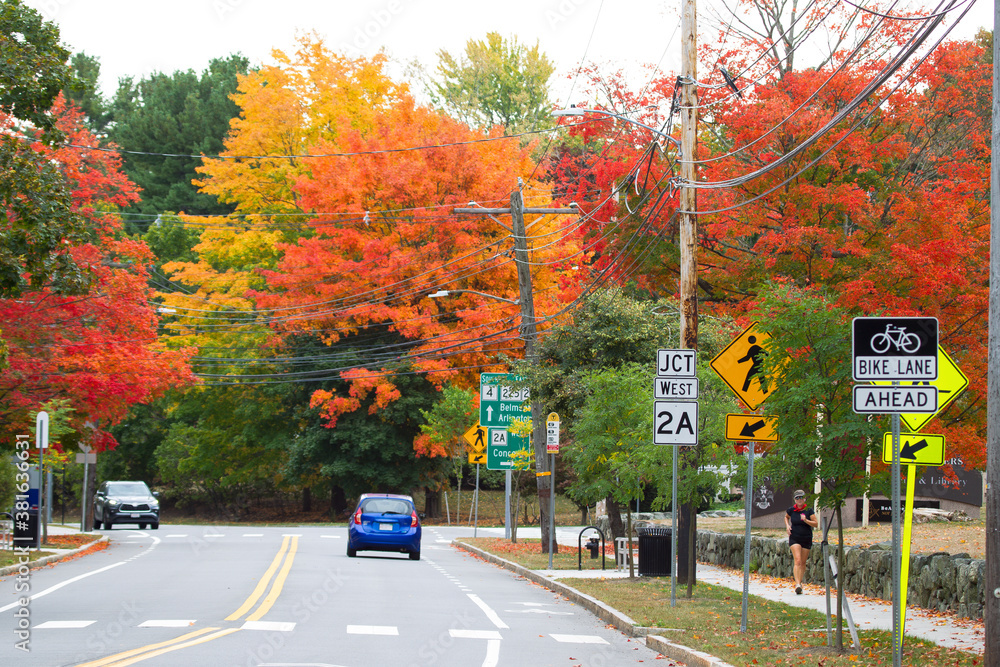 Beautiful foliage fall foliage in Lexington, Massachusetts, USA, September, 2020