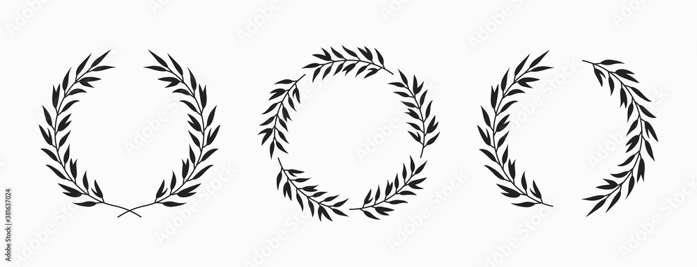 Set of laurel wreath circle borders. Decorative vector elements.