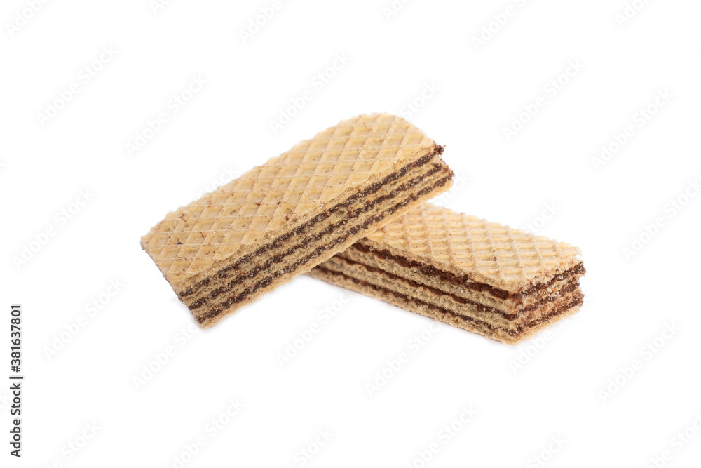 Wafers stuffed with chocolate flavor on a white background. Wafers stuffed with chocolate flavor on a white background.