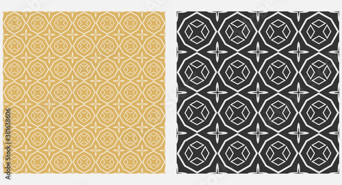 Background, geometric patterns. Black and white, gold. Vector image