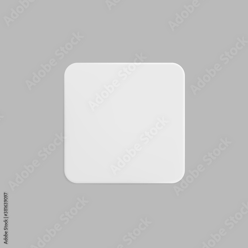 White square glued stickers with curled corners mock up set. Blank white adhesive square paper or plastic sticker label with wrinkled, crumpled effect. Blank template label tags. 3d realistic vector