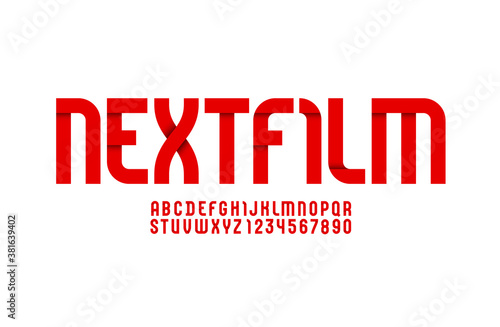 High font, condensed tall bold alphabet sans serif, trendy uppercase letters and numbers for your designs: logo, movie banner, cinema poster and more, vector illustration 10EPS