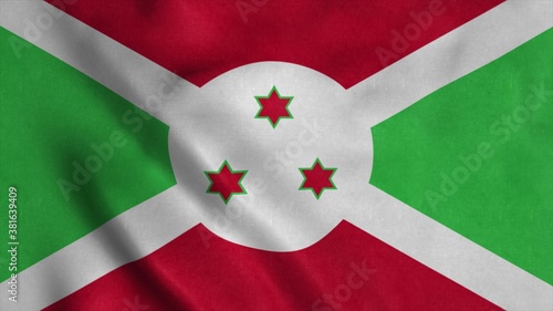 Burundi national flag waving with fabric texture fluttering in wind. 3d illustration