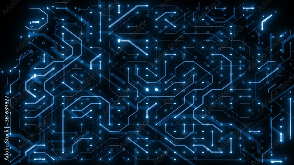 Abstract Technology Chipset Motherboard Background Animation/ 4k animation of an astract computer motherboard chipset technology backround with glowing autofill reveal effect