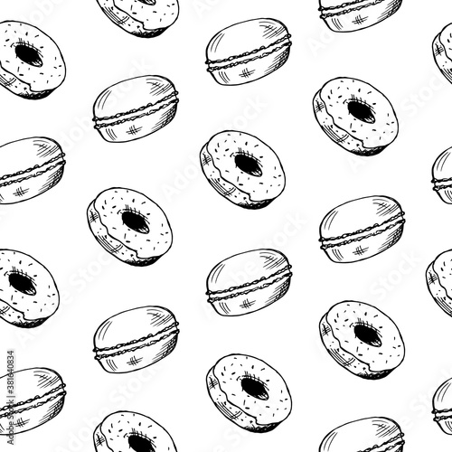 cute donuts and macaroons seamless pattern.vector hand-drawn illustration