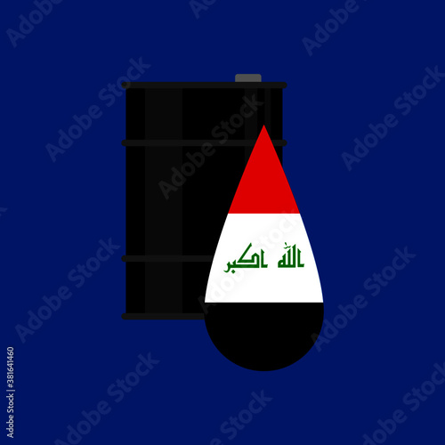 oil barrel and iraq flag on blue background