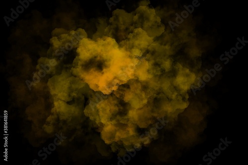 3d Yellow color splash on abstract black background