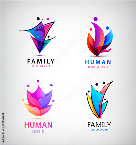 Vector set of men, people group, family logos. Child adoption logo collection and charitable foundations