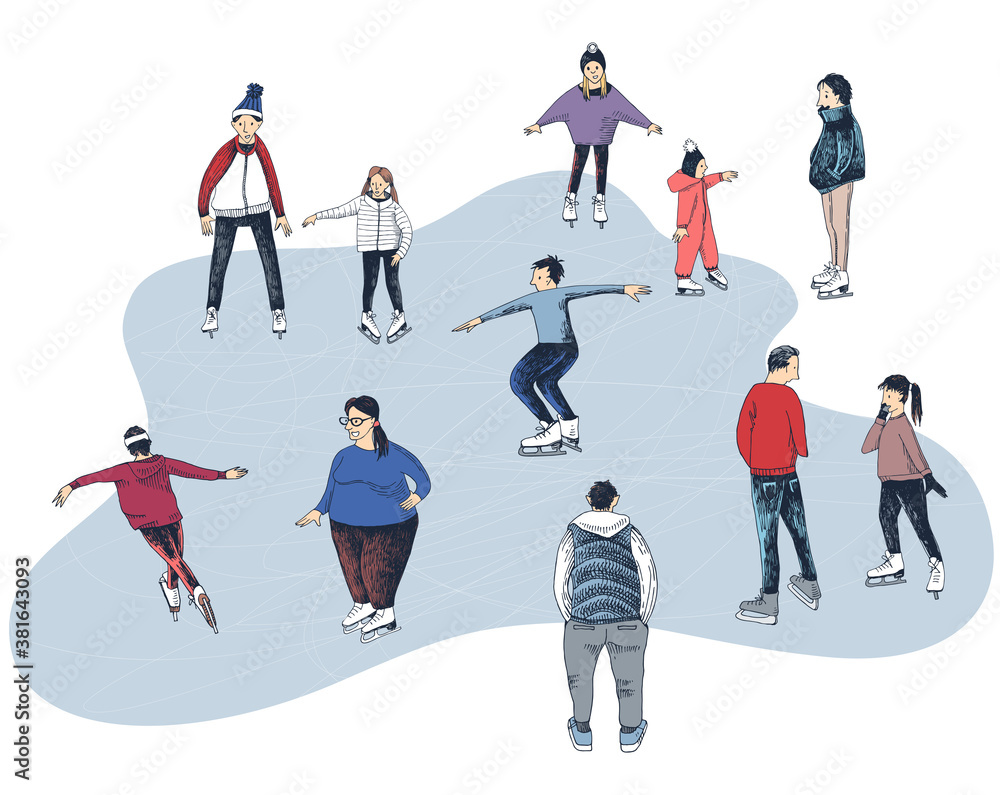 People on the ice rink. Outdoor activities. People on the ice rink. Outdoor activities.