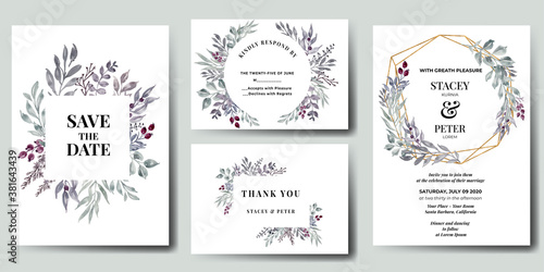 wedding invitation suite with leaf berries winter theme