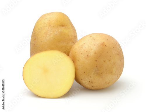 Potatoes and sliced isolated on white background.