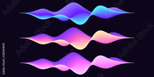 Set of abstract wave shape for voice recognition system, futuristic waveform for virtual assistant. Gradient audio wave