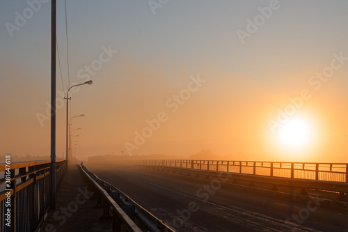 morning fog in the floodplain Belarus, the city VETKA, floodplain Sozh