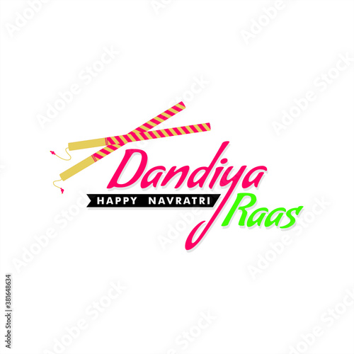 Happy Navratri Banner - Dandiya Raas - An Indian Gujarati Folk Dance Form - Illustration